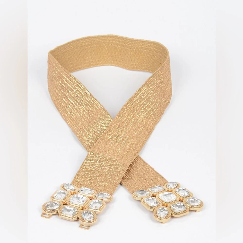 Plus Size Gold or Silver Rhinestone Straw Statement Belt